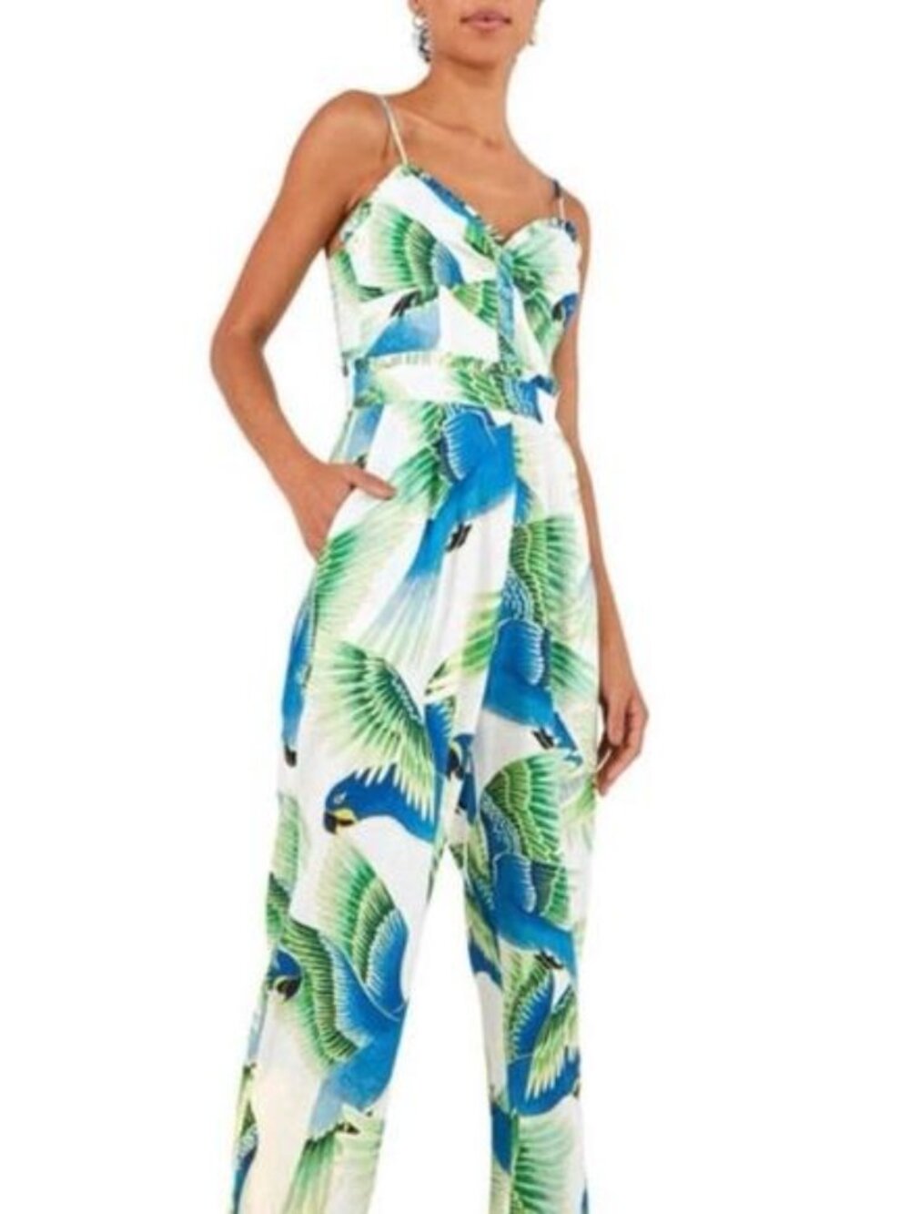 FARM Rio x Anthropologie Araras Jumpsuit | Tropical Parrot Print | Linen Blend